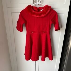 Janie and Jack girls red holiday dress size 8 fur classic